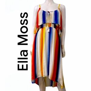 ELLA MOSS. NWT. Gorgeous high/low midi sundress.Red/White/Blue&Orange striped.L